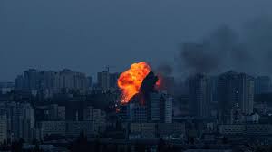 Aftermath of Russian attack on Ukraine in Kyiv residential area