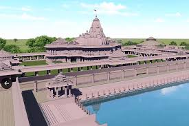 Punaura Dham redevelopment site with temple construction underway