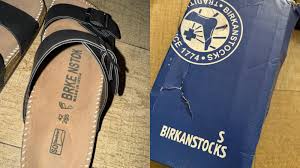 Genuine Birkenstock footwear used in counterfeit crackdown.
