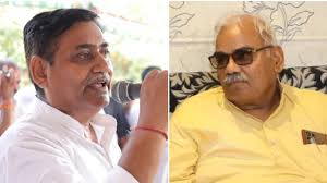 A photo of Rajasthan Education Minister Madan Dilawar during a press conference regarding the textbook controversy — Rajasthan textbook row over Gandhi family