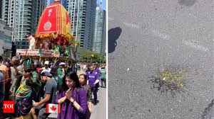 Devotees chanting during Rath Yatra in Toronto despite egg attack