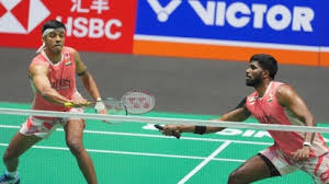 Satwik-Chirag comeback with powerful service returns in badminton.