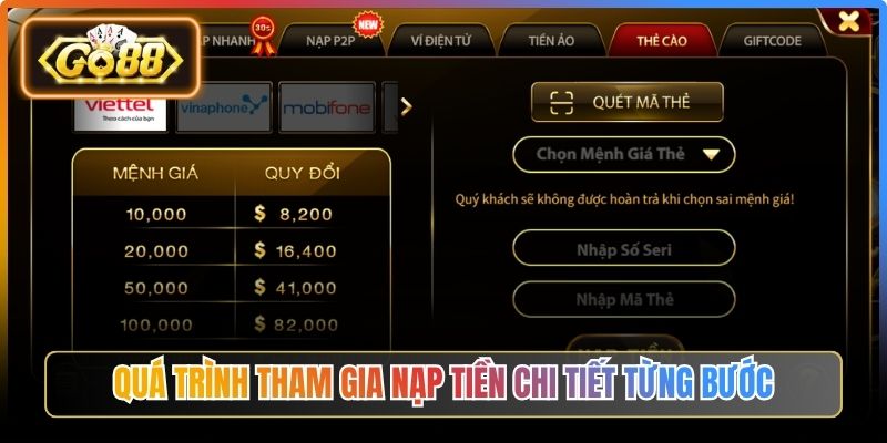 Quá trình tham gia nạp tiền chi tiết từng bước